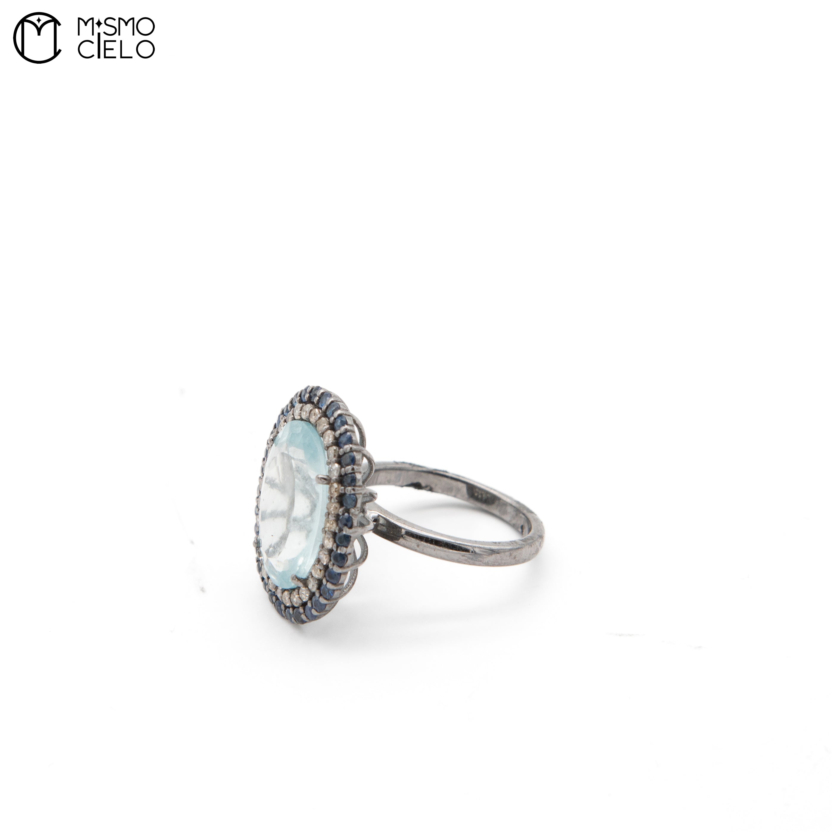 Silver 4.33 Ct Aquamarine Sapphire and Diamond Ring