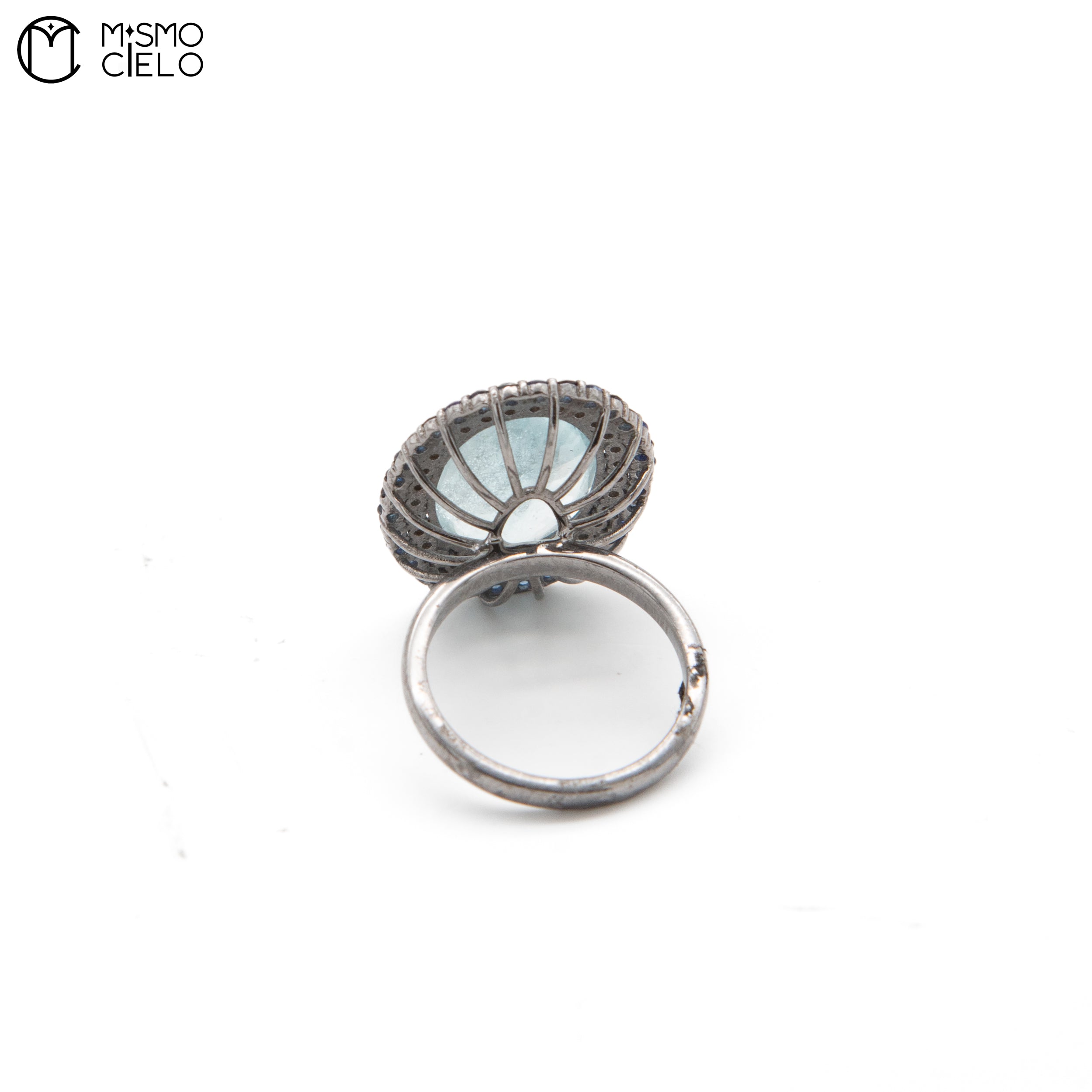 Silver 4.33 Ct Aquamarine Sapphire and Diamond Ring