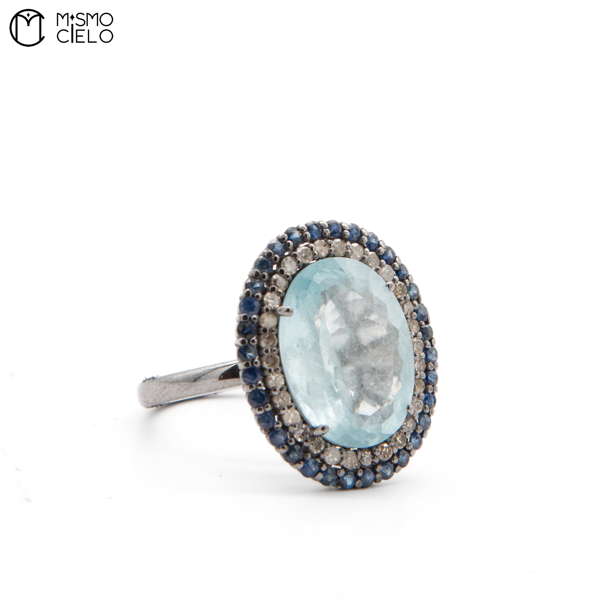 Silver 4.33 Ct Aquamarine Sapphire and Diamond Ring