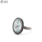 Silver 4.33 Ct Aquamarine Sapphire and Diamond Ring