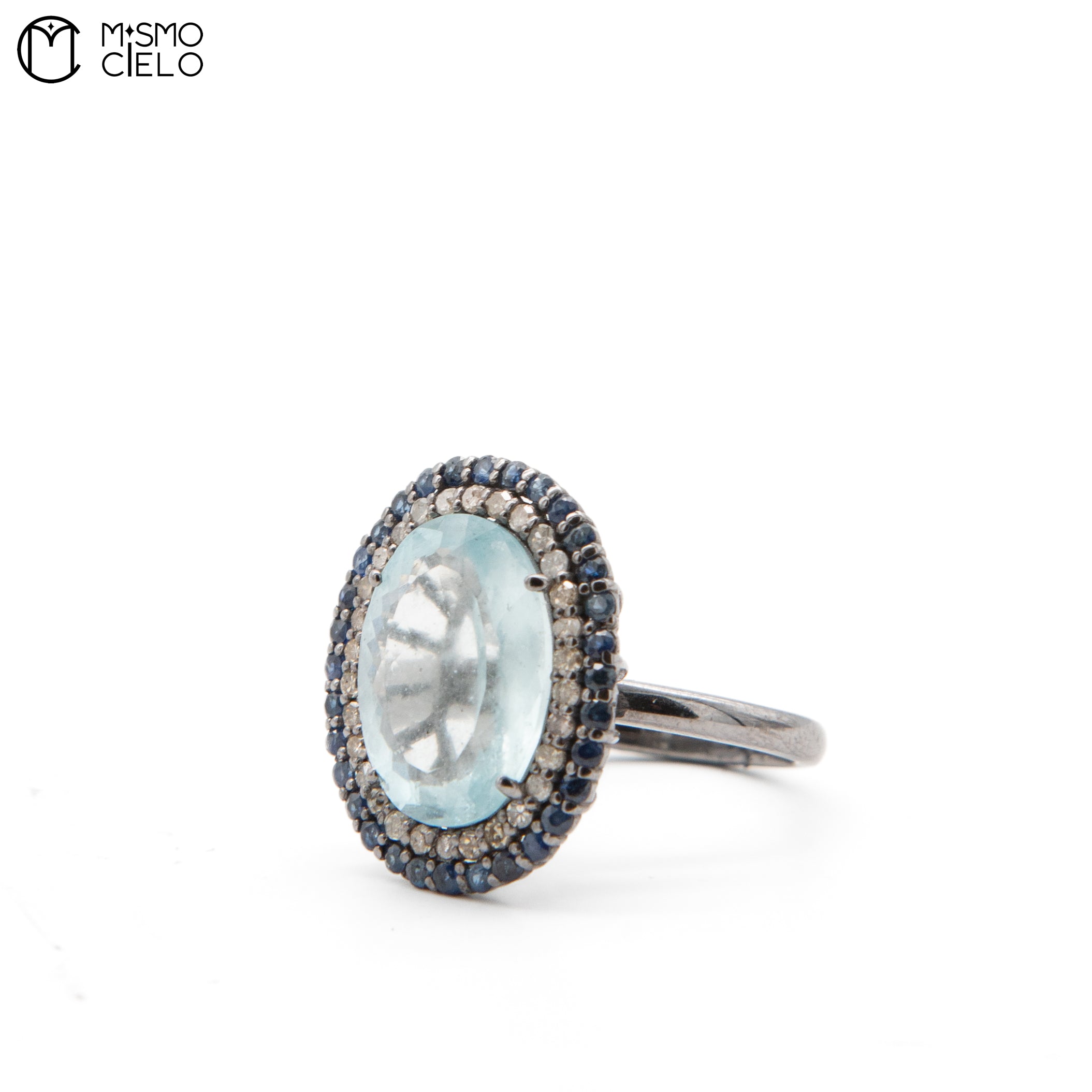 Silver 4.33 Ct Aquamarine Sapphire and Diamond Ring