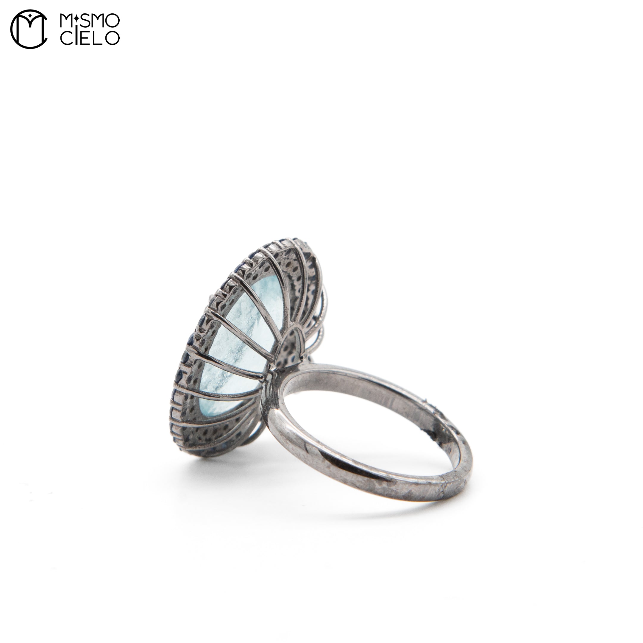 Silver 4.33 Ct Aquamarine Sapphire and Diamond Ring