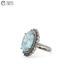 Silver 5.08 Ct Aquamarine Sapphire and Diamond Ring