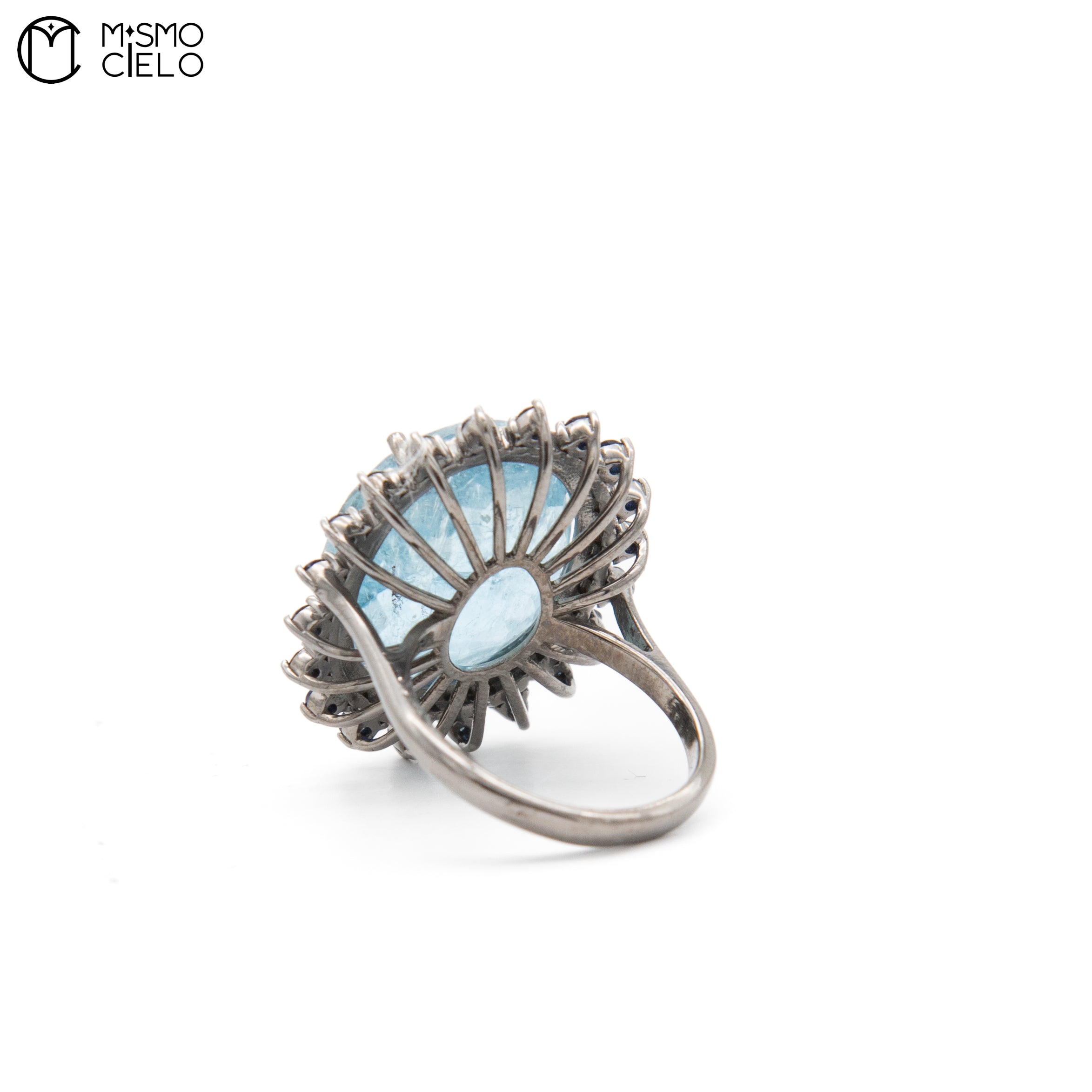 Silver 5.08 Ct Aquamarine Sapphire and Diamond Ring