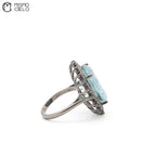 Silver 5.08 Ct Aquamarine Sapphire and Diamond Ring