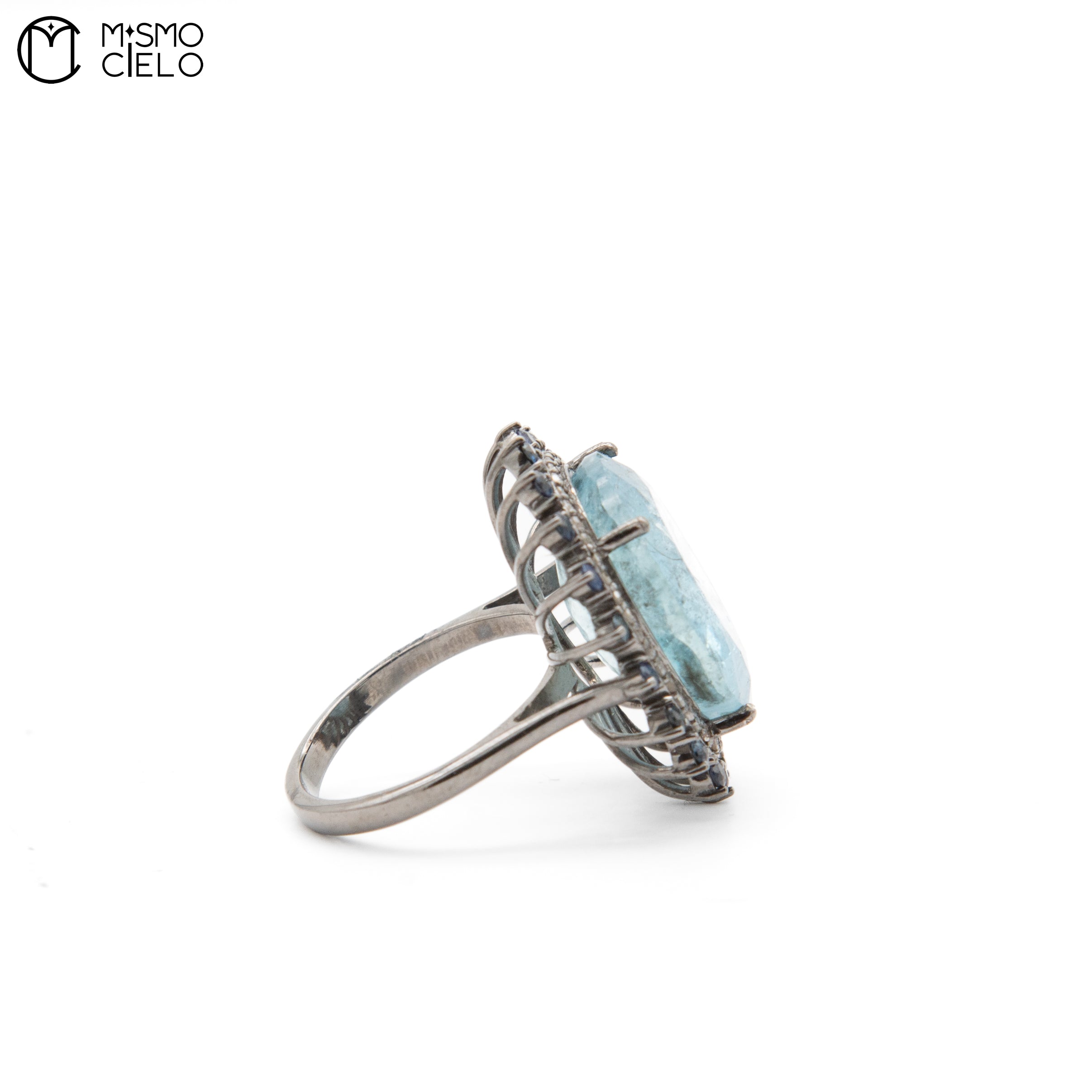 Silver 5.08 Ct Aquamarine Sapphire and Diamond Ring