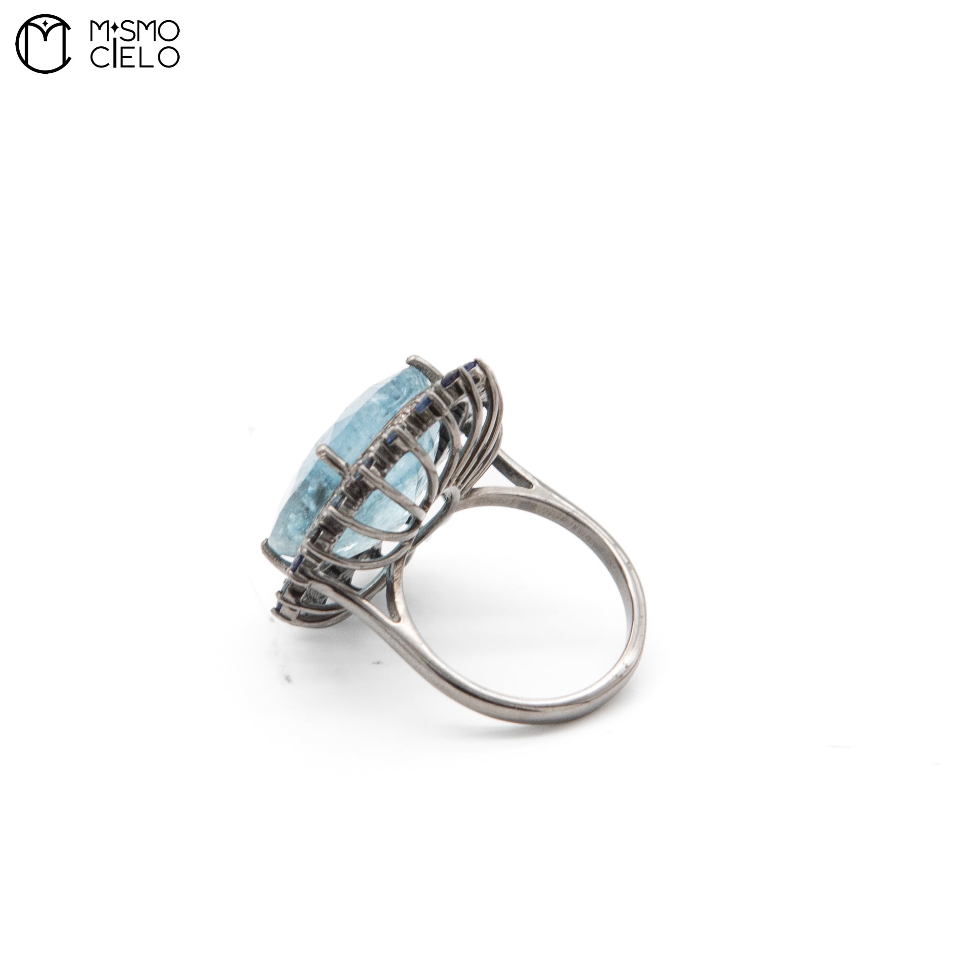 Silver 5.08 Ct Aquamarine Sapphire and Diamond Ring