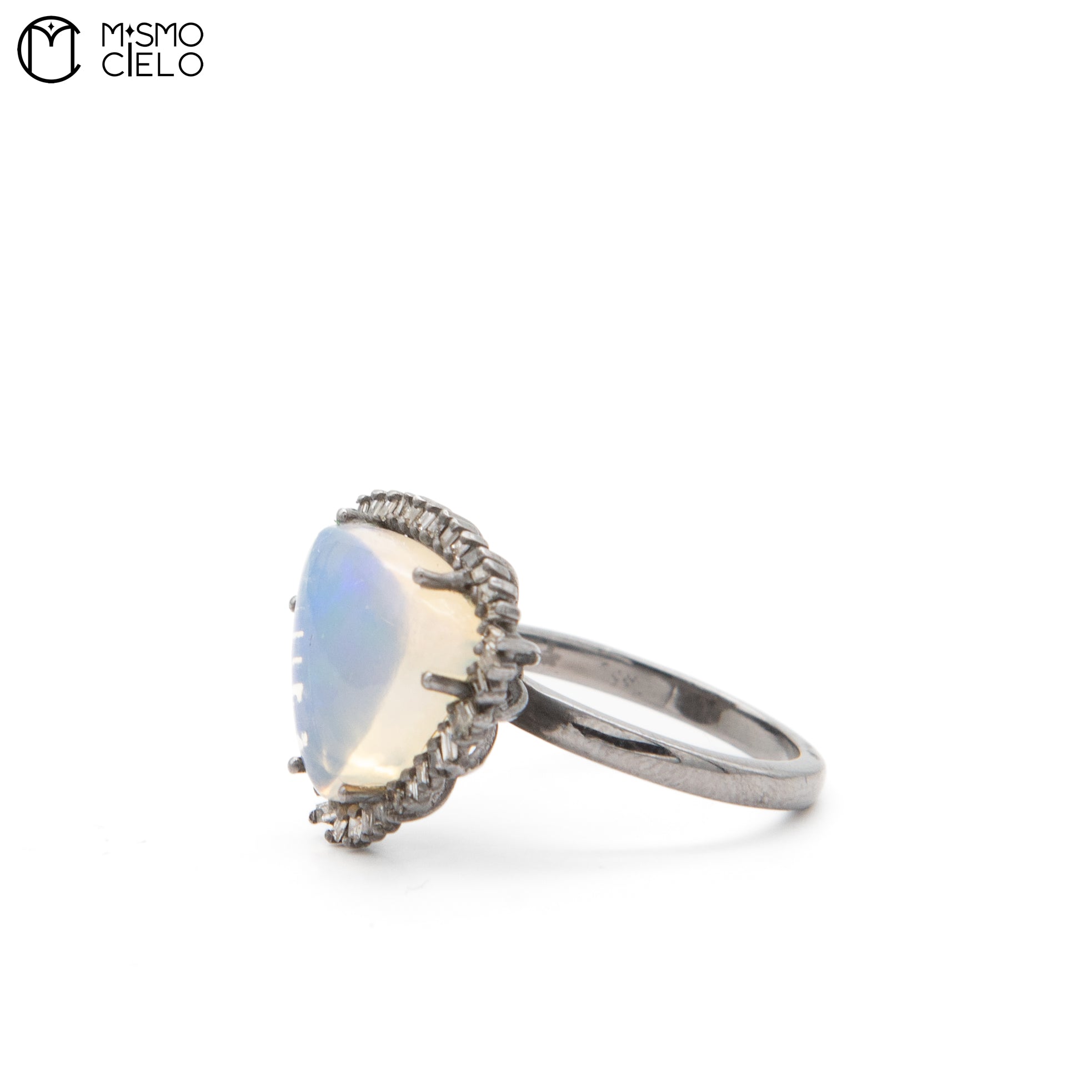 Silver 4.02 Ct MoonStone and Diamond Ring