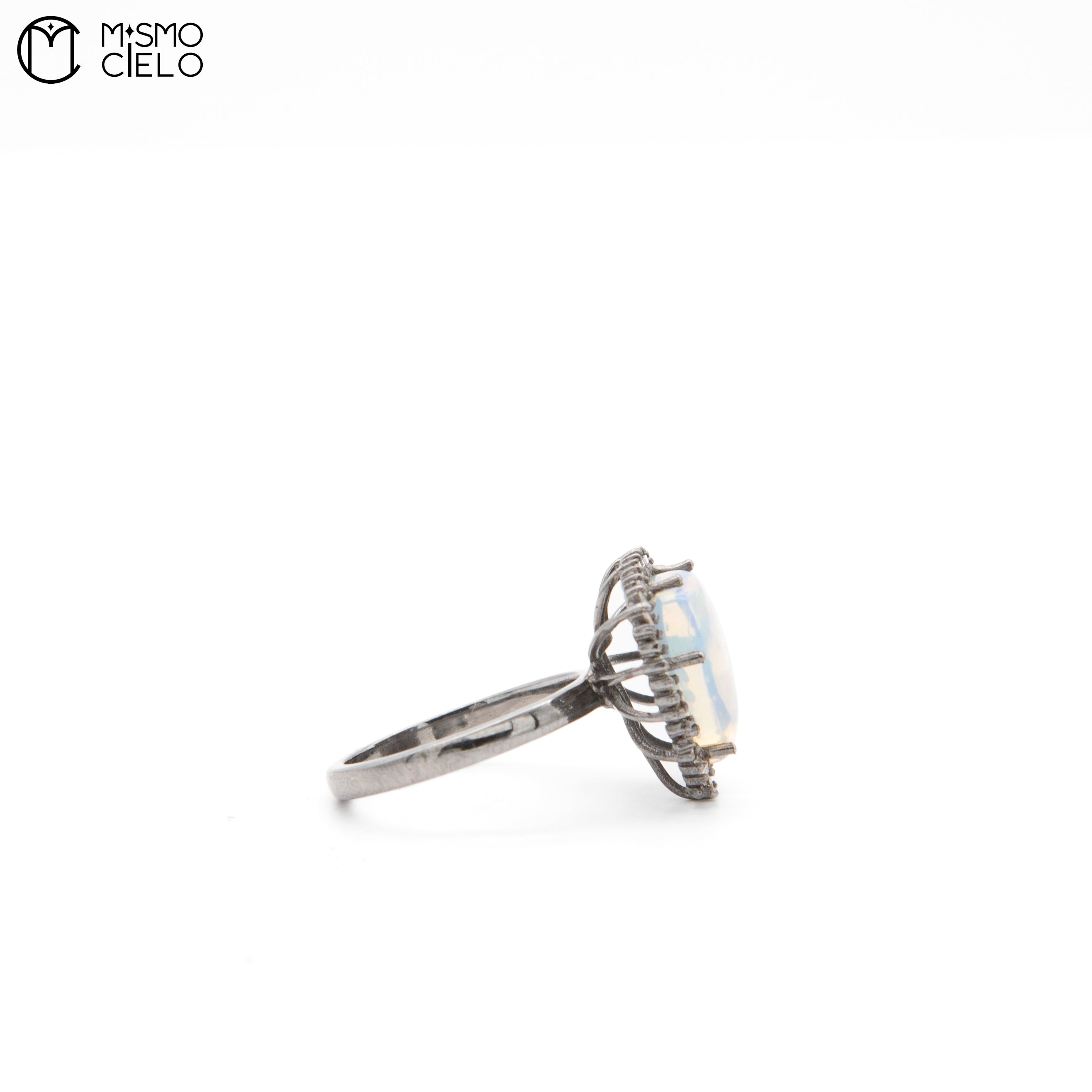 Silver 4.02 Ct MoonStone and Diamond Ring