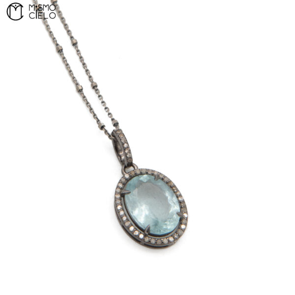 Silver 1.76Ct Aquamarine and Diamond Pendant