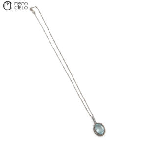 Silver 1.76Ct Aquamarine and Diamond Pendant