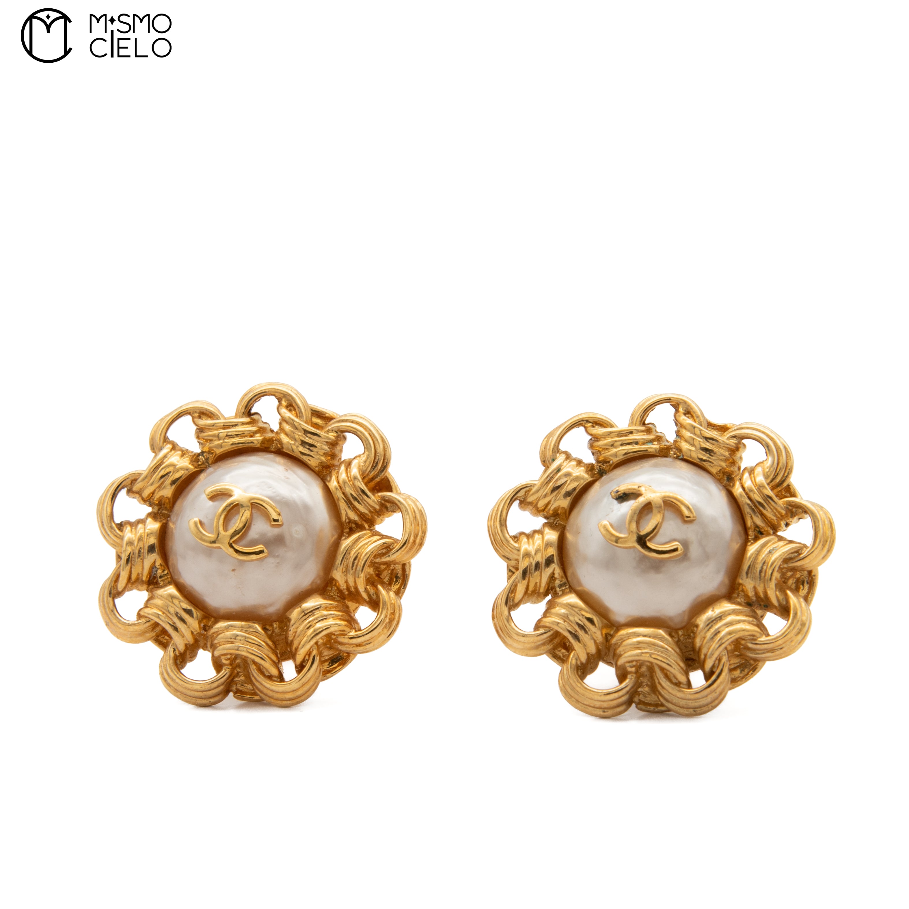 Pearl and Chain Border Clip-on Earrings