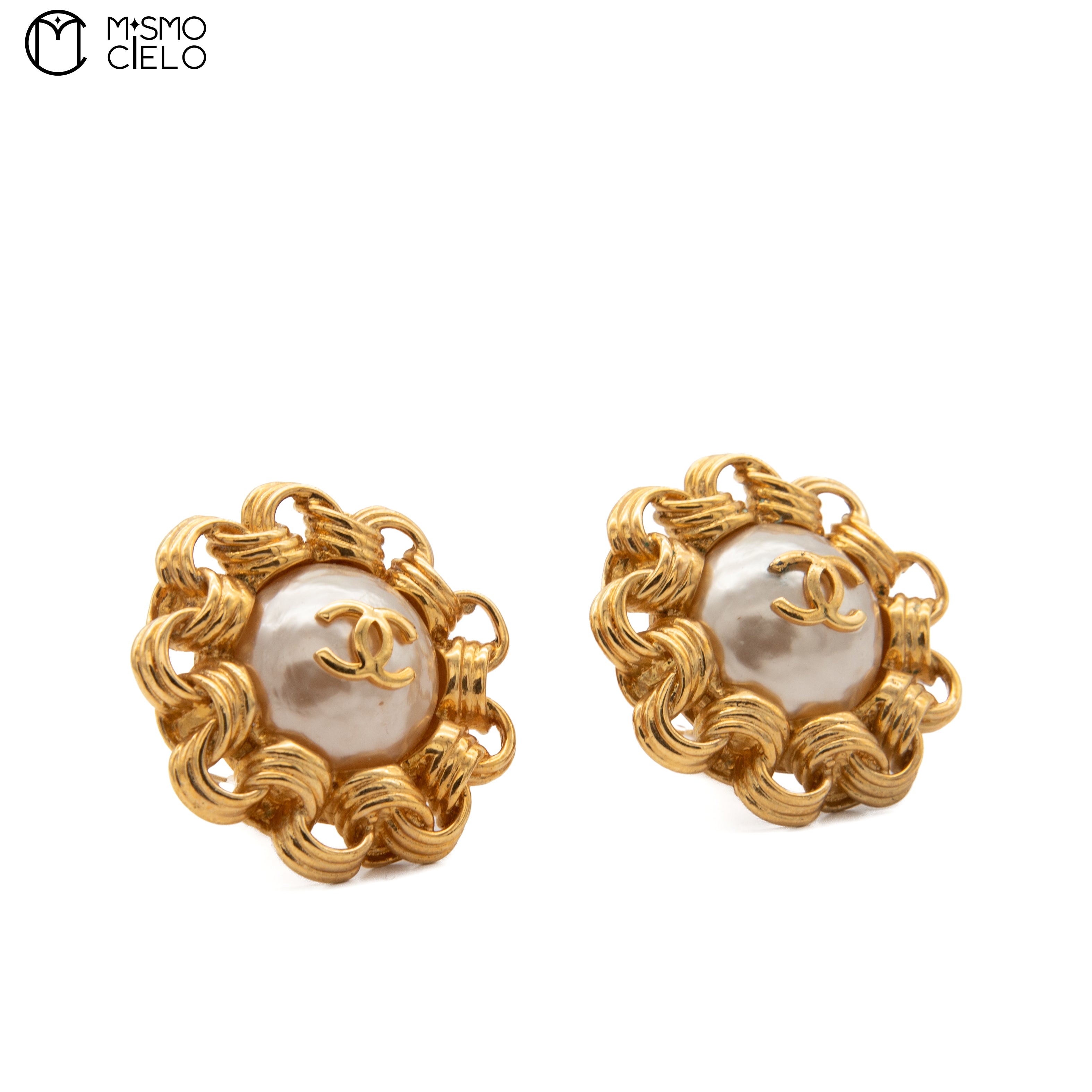 Pearl and Chain Border Clip-on Earrings