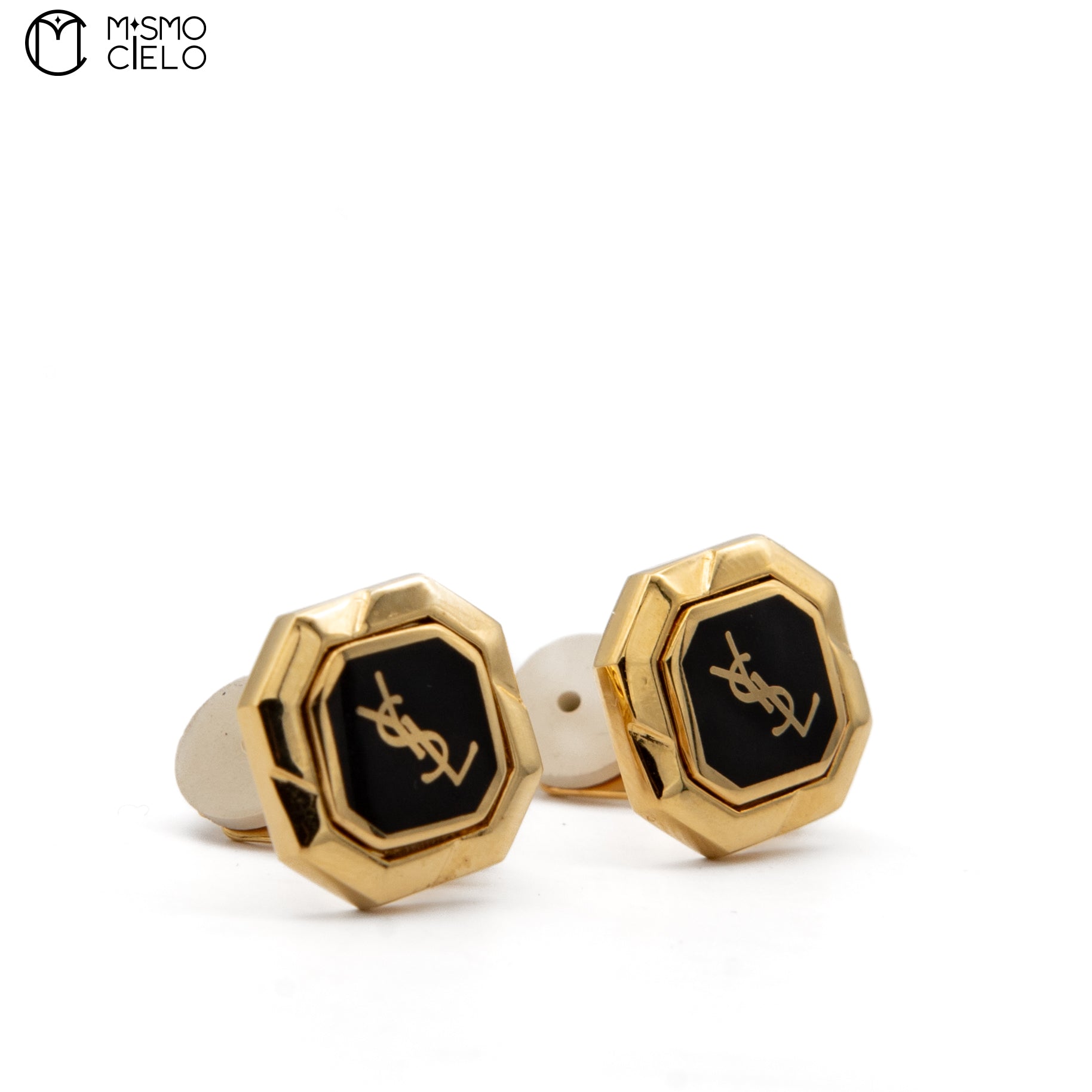 Black and Gold YSL Logo Clip-on Earrings