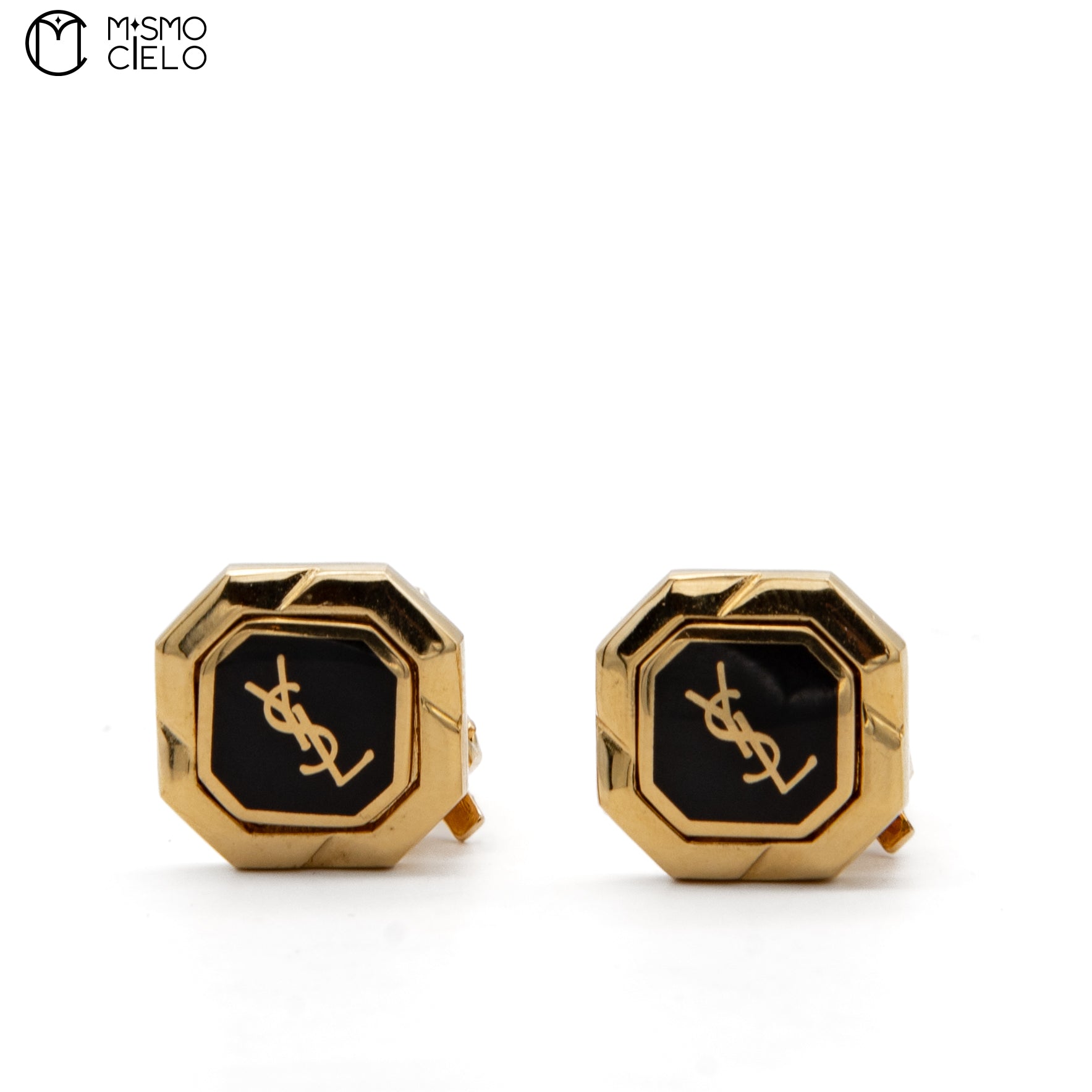 Black and Gold YSL Logo Clip-on Earrings