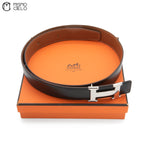 HERMES Silver H Belt  J Series, Black/ Brown Size 90 *