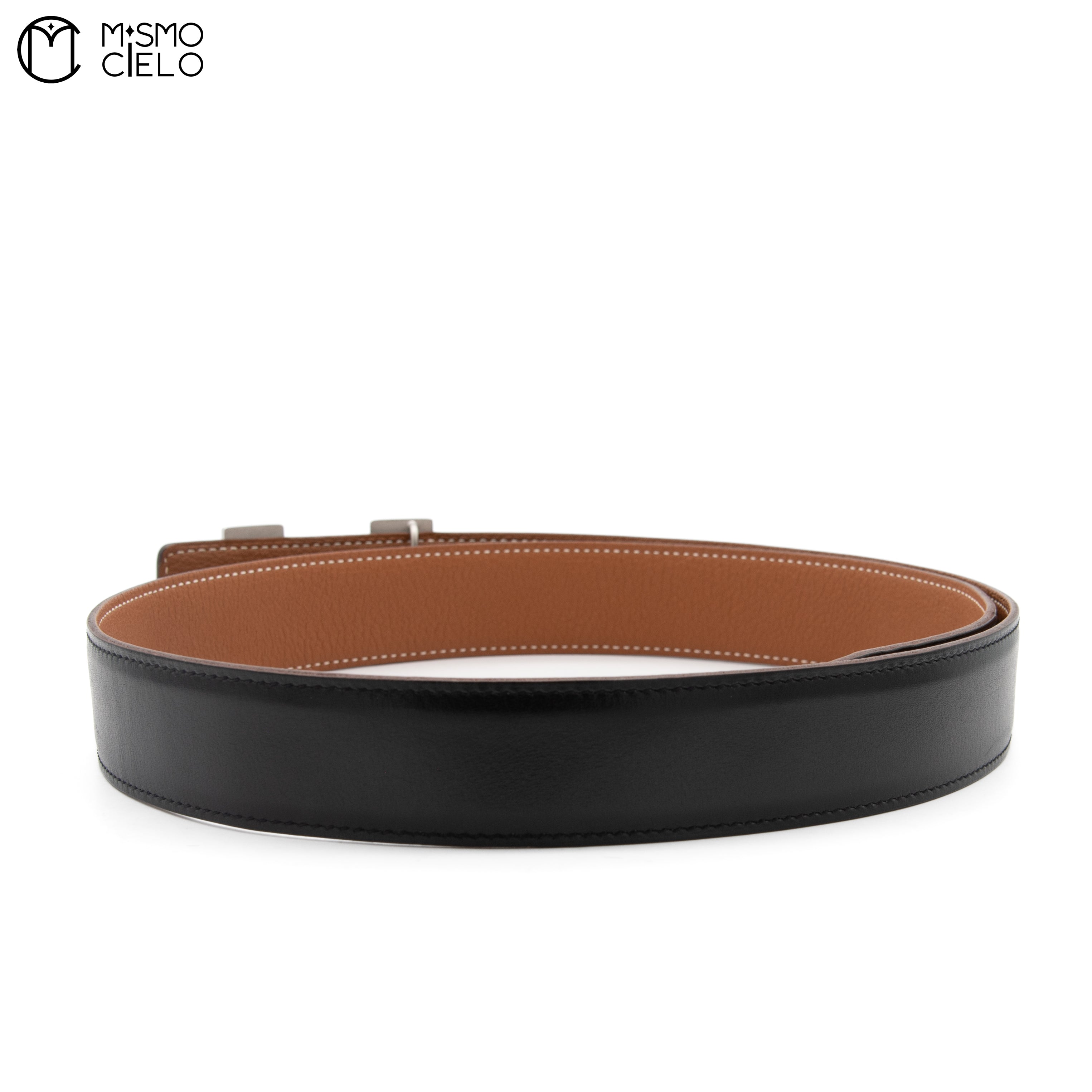 HERMES Silver H Belt  J Series, Black/ Brown Size 90 *