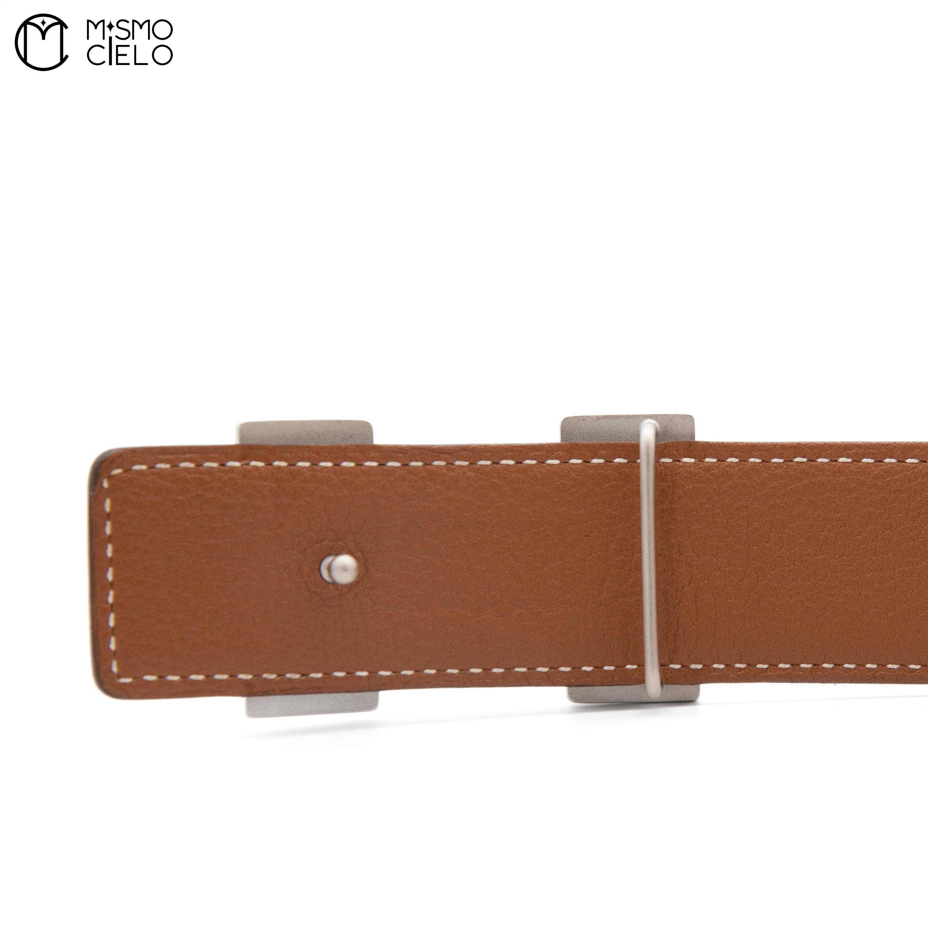 HERMES Silver H Belt  J Series, Black/ Brown Size 90 *