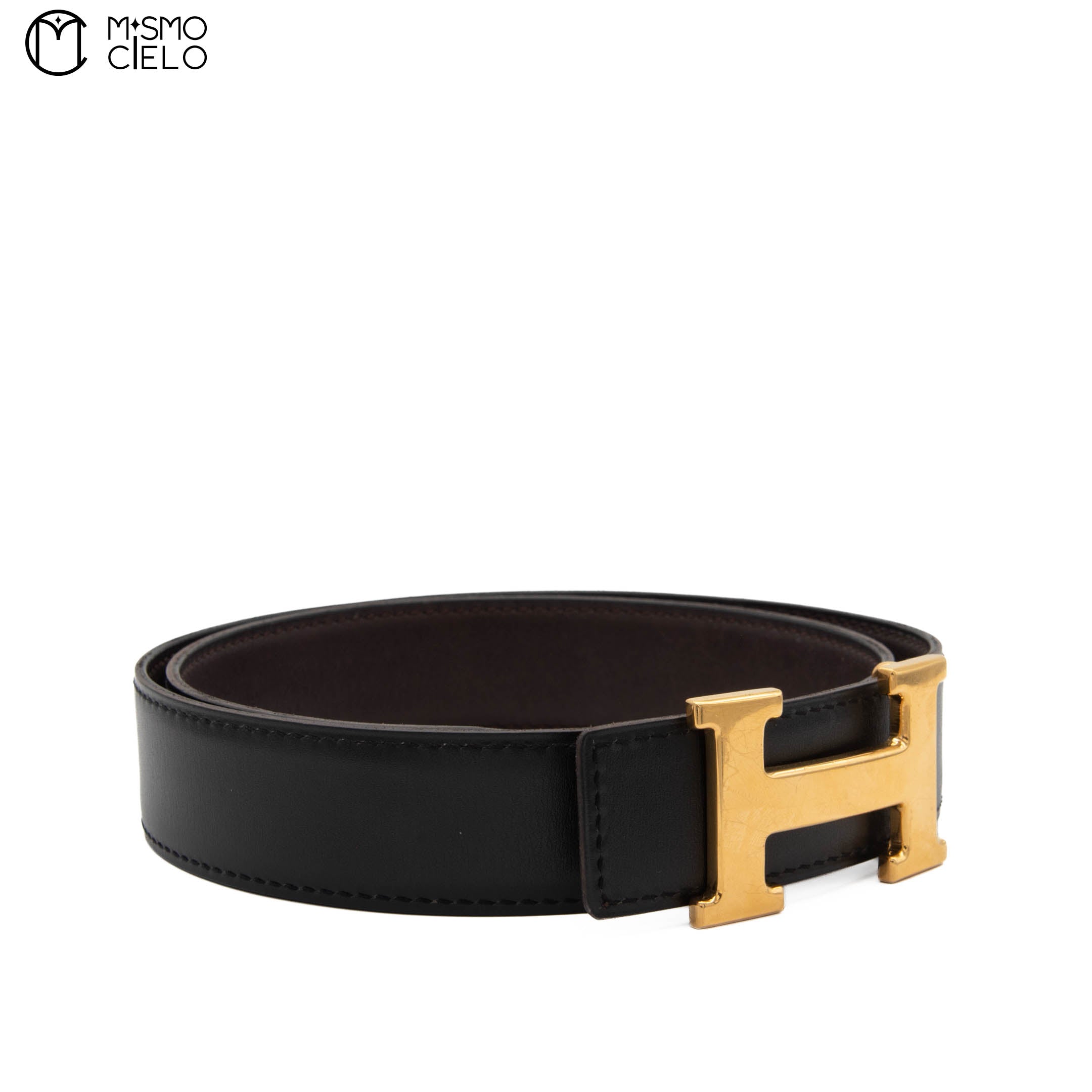 Constance H Shiny Gold Buckle Reversible Belt Black/ Dark Brown Size 75cm*