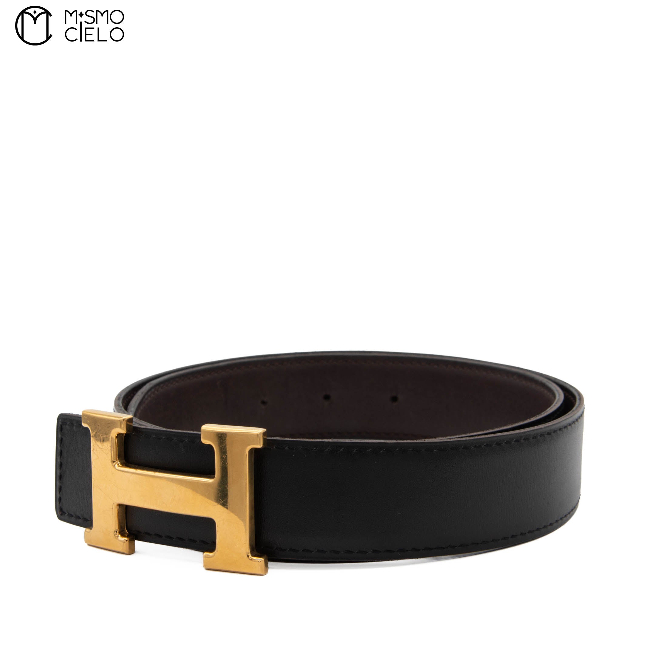 Constance H Shiny Gold Buckle Reversible Belt Black/ Dark Brown Size 75cm*