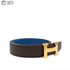 Constance H Brushed Gold Plated Buckle Reversible Belt Brown/Bleu 99cm*