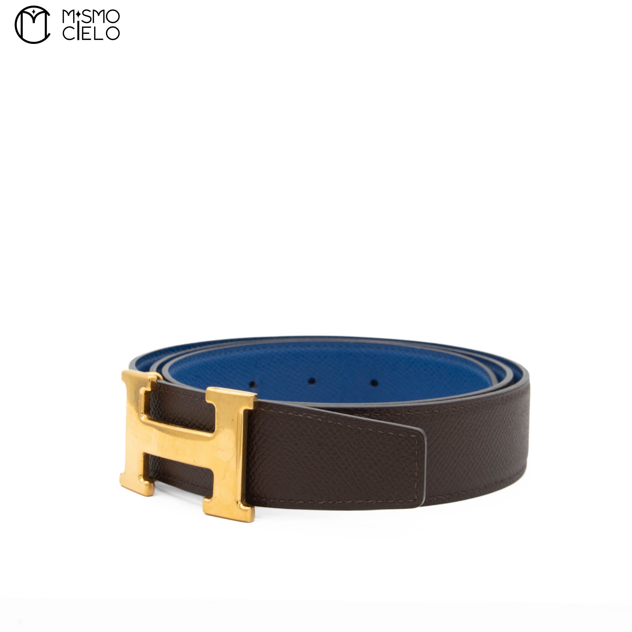 Constance H Brushed Gold Plated Buckle Reversible Belt Brown/Bleu 99cm*