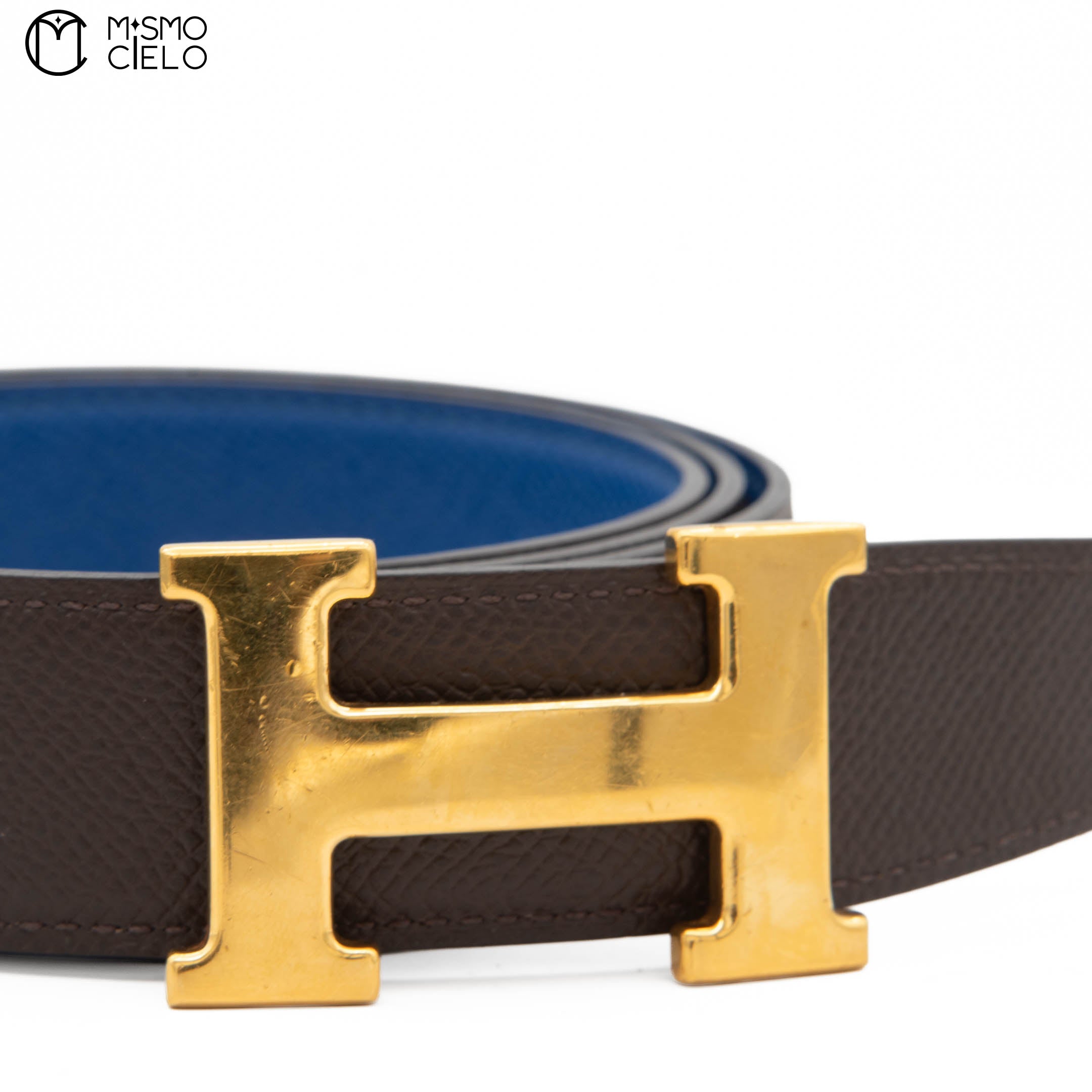 Constance H Brushed Gold Plated Buckle Reversible Belt Brown/Bleu 99cm*