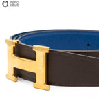 Constance H Brushed Gold Plated Buckle Reversible Belt Brown/Bleu 99cm*
