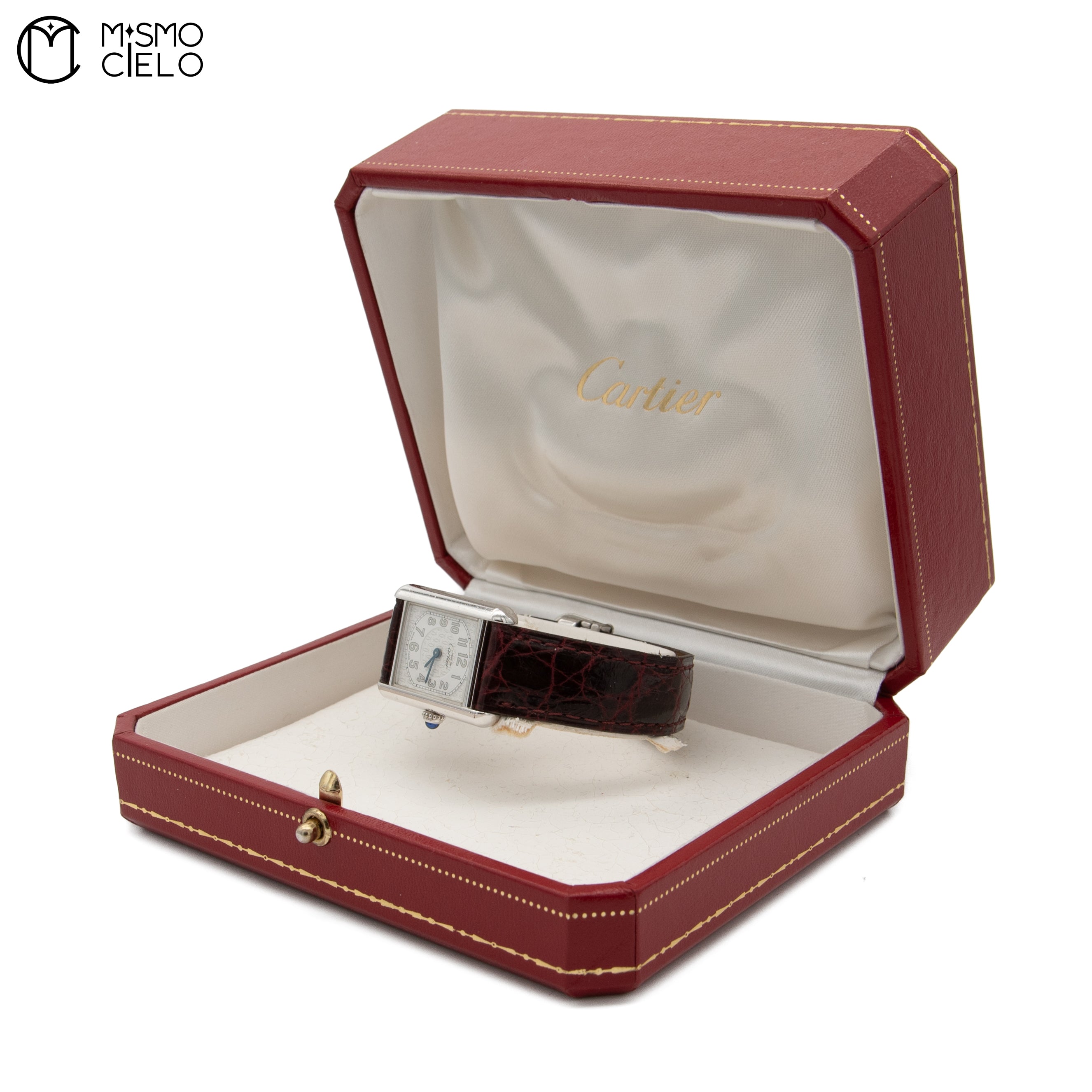 Silver Tank with Leather Strap Watch