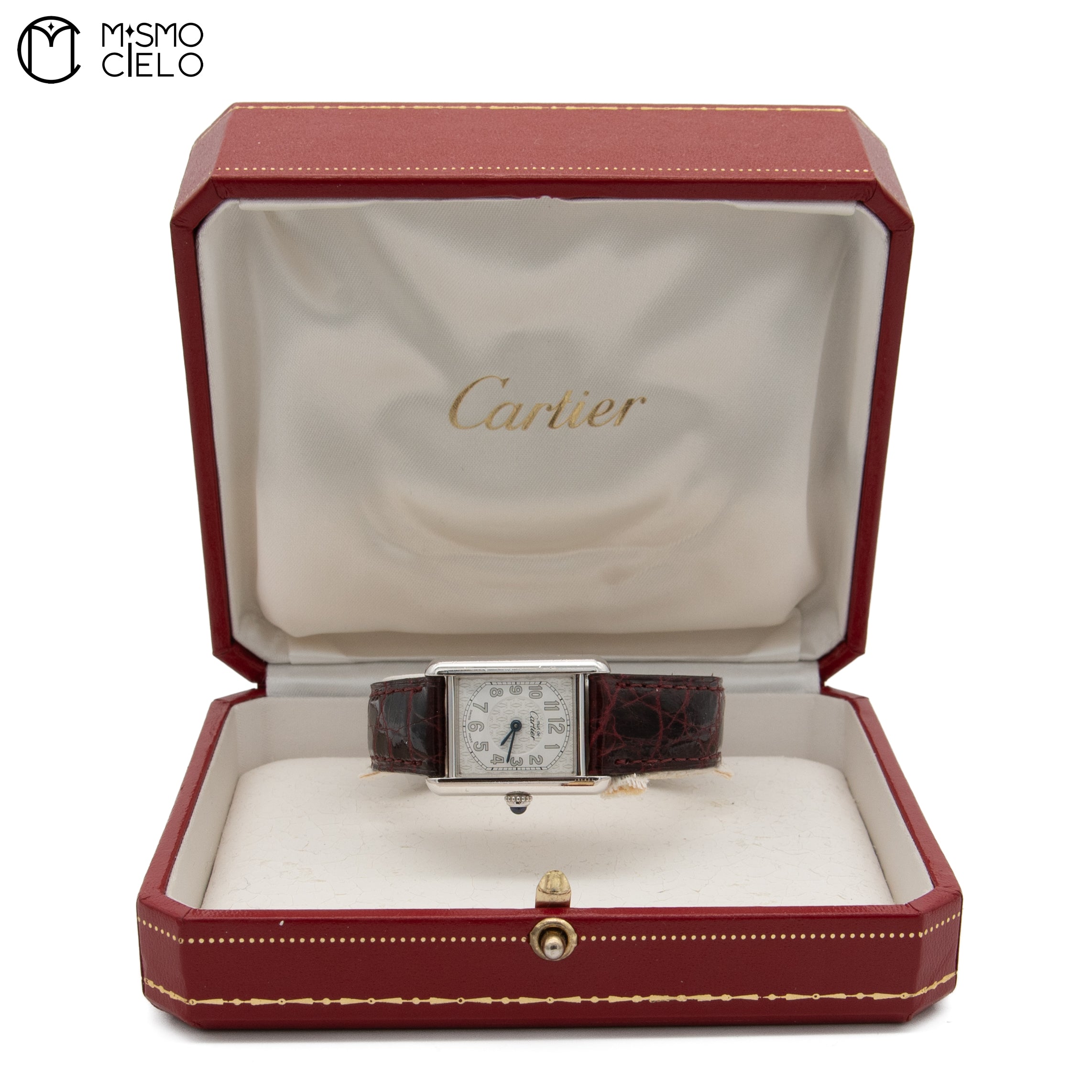 Silver Tank with Leather Strap Watch