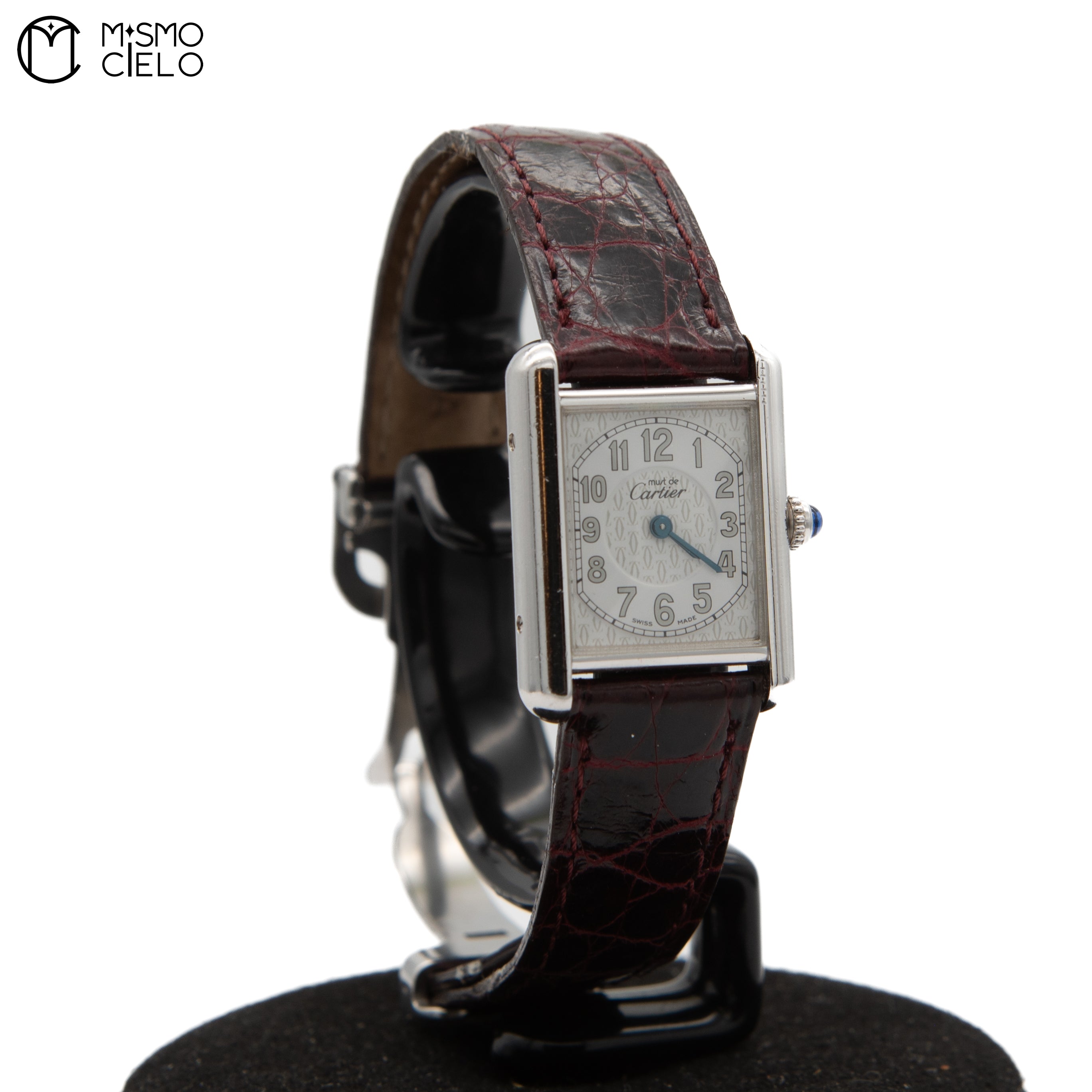 Silver Tank with Leather Strap Watch