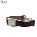 Silver Tank with Leather Strap Watch