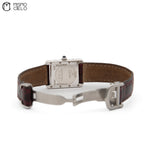 Silver Tank with Leather Strap Watch