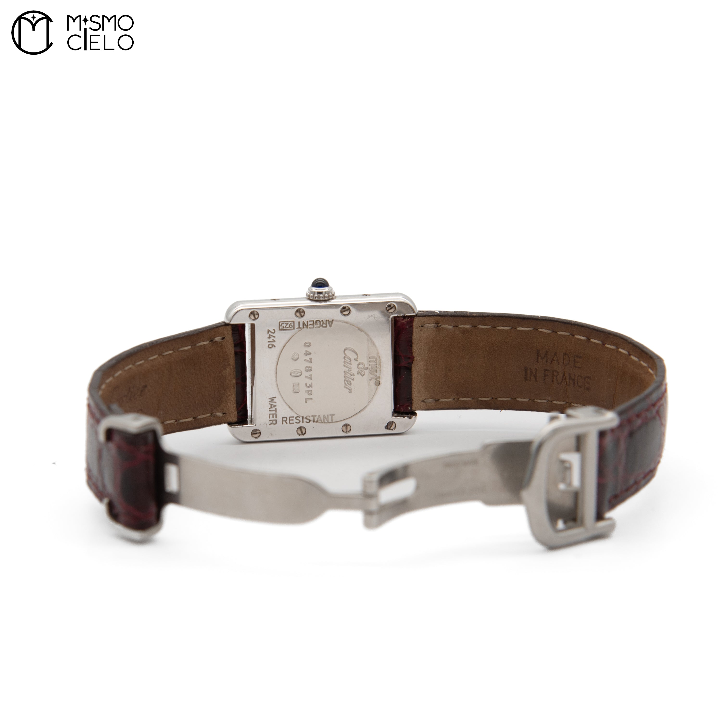 Silver Tank with Leather Strap Watch