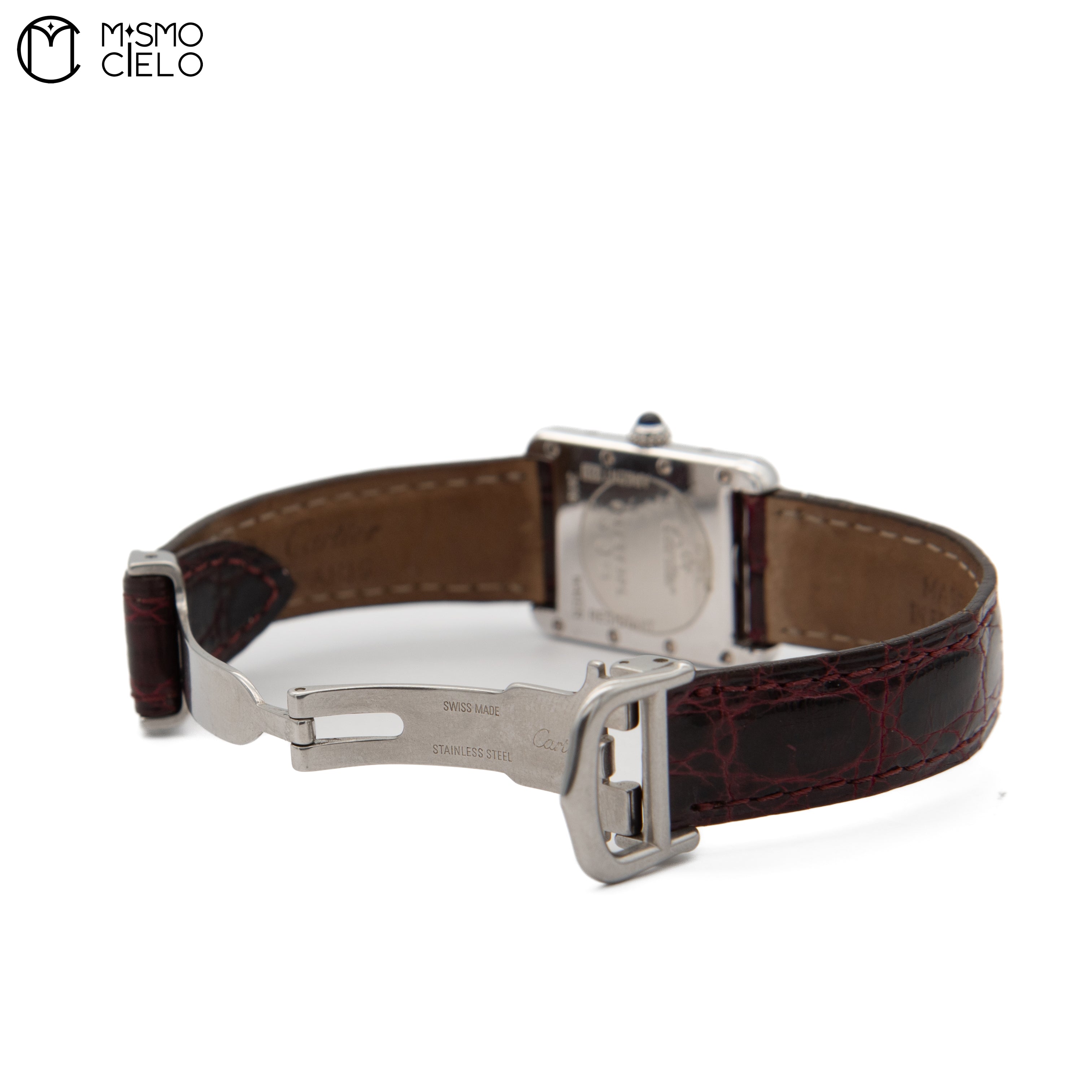 Silver Tank with Leather Strap Watch