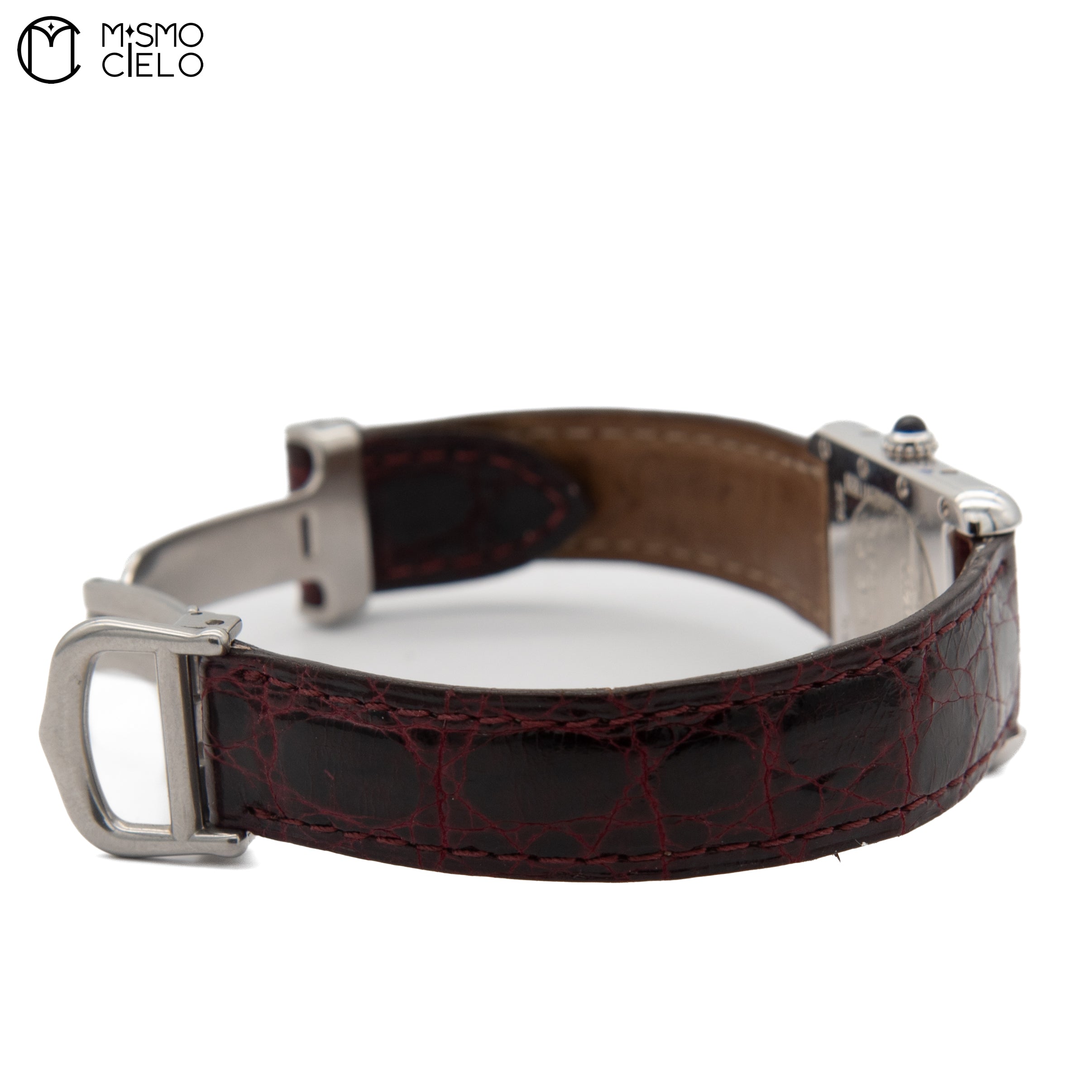 Silver Tank with Leather Strap Watch