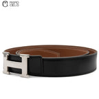 HERMES Silver Constance H Belt Black and Brown K Engraved 115 cm *