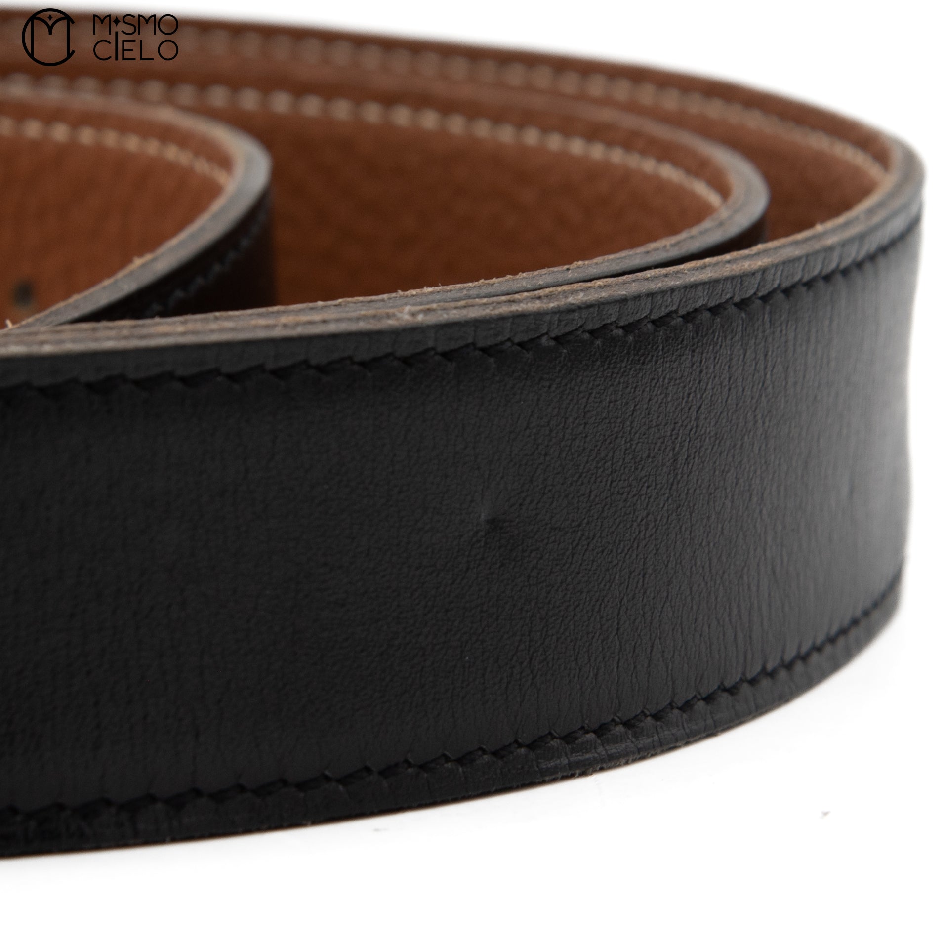 HERMES Silver Constance H Belt Black and Brown K Engraved 115 cm *