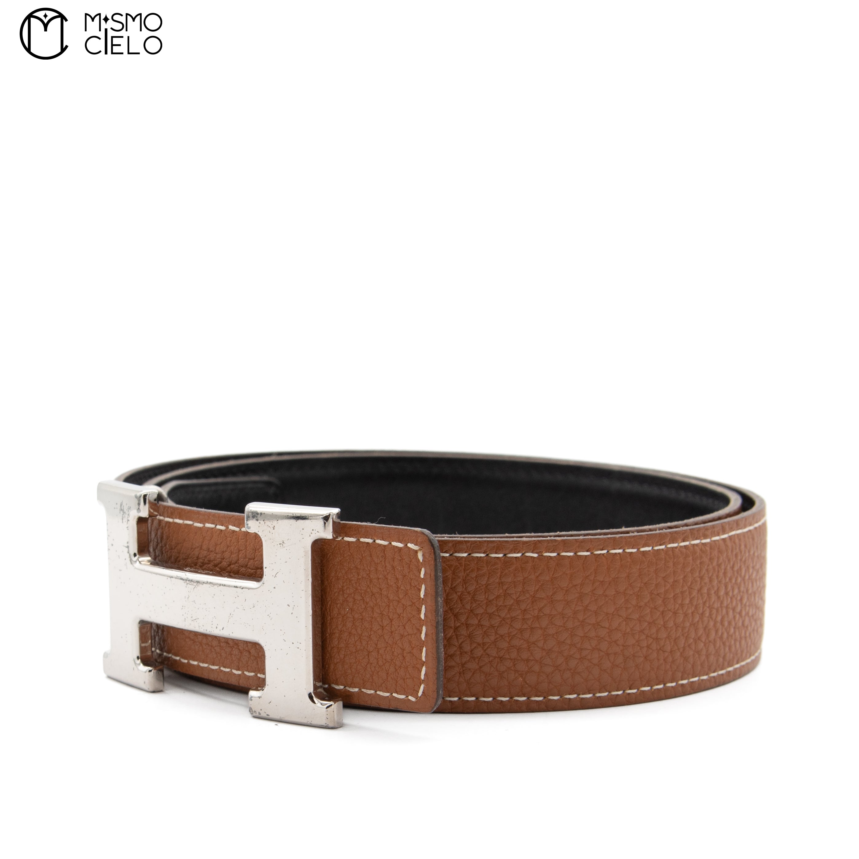 HERMES Silver Constance H Belt  Brown and Black 95