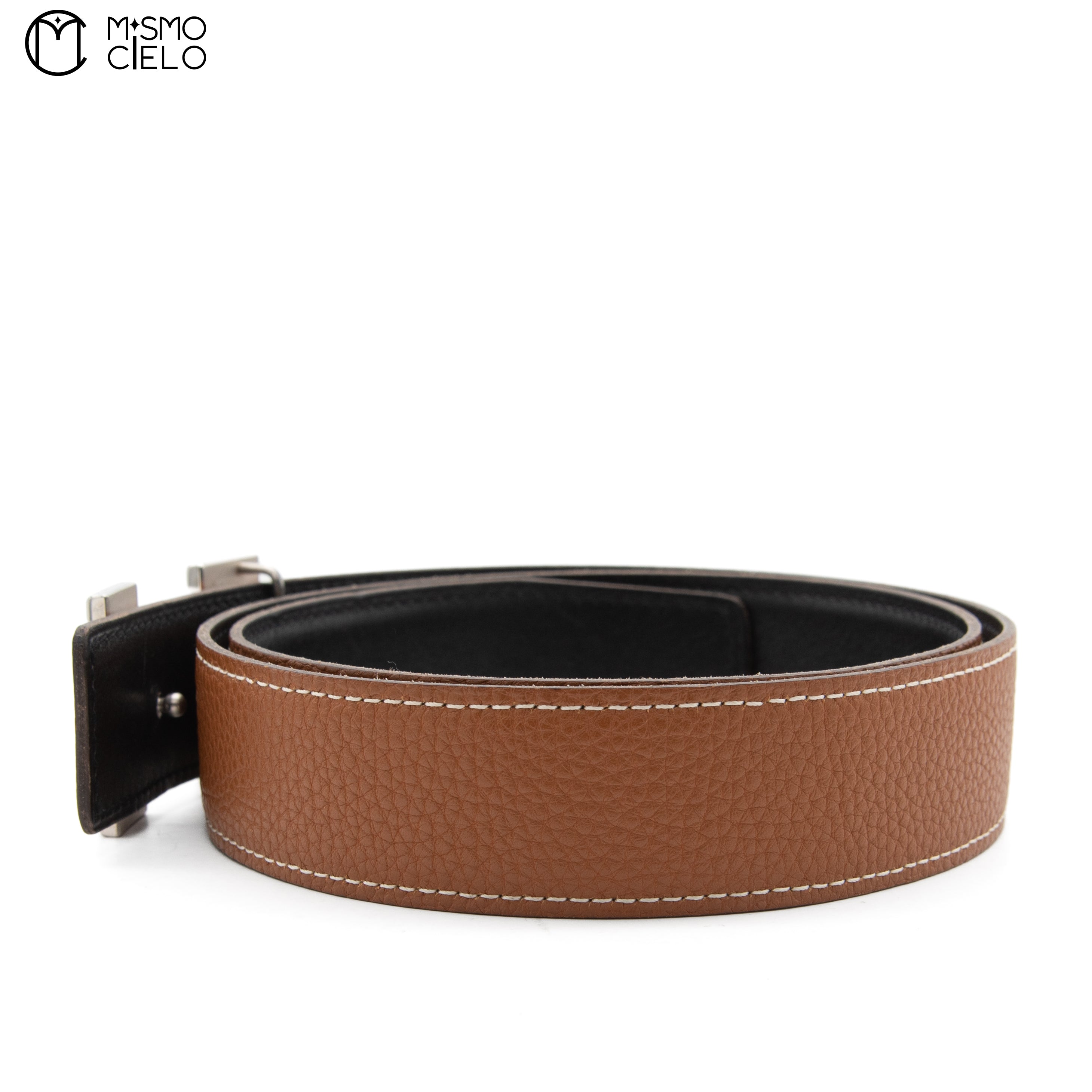 HERMES Silver Constance H Belt  Brown and Black 95