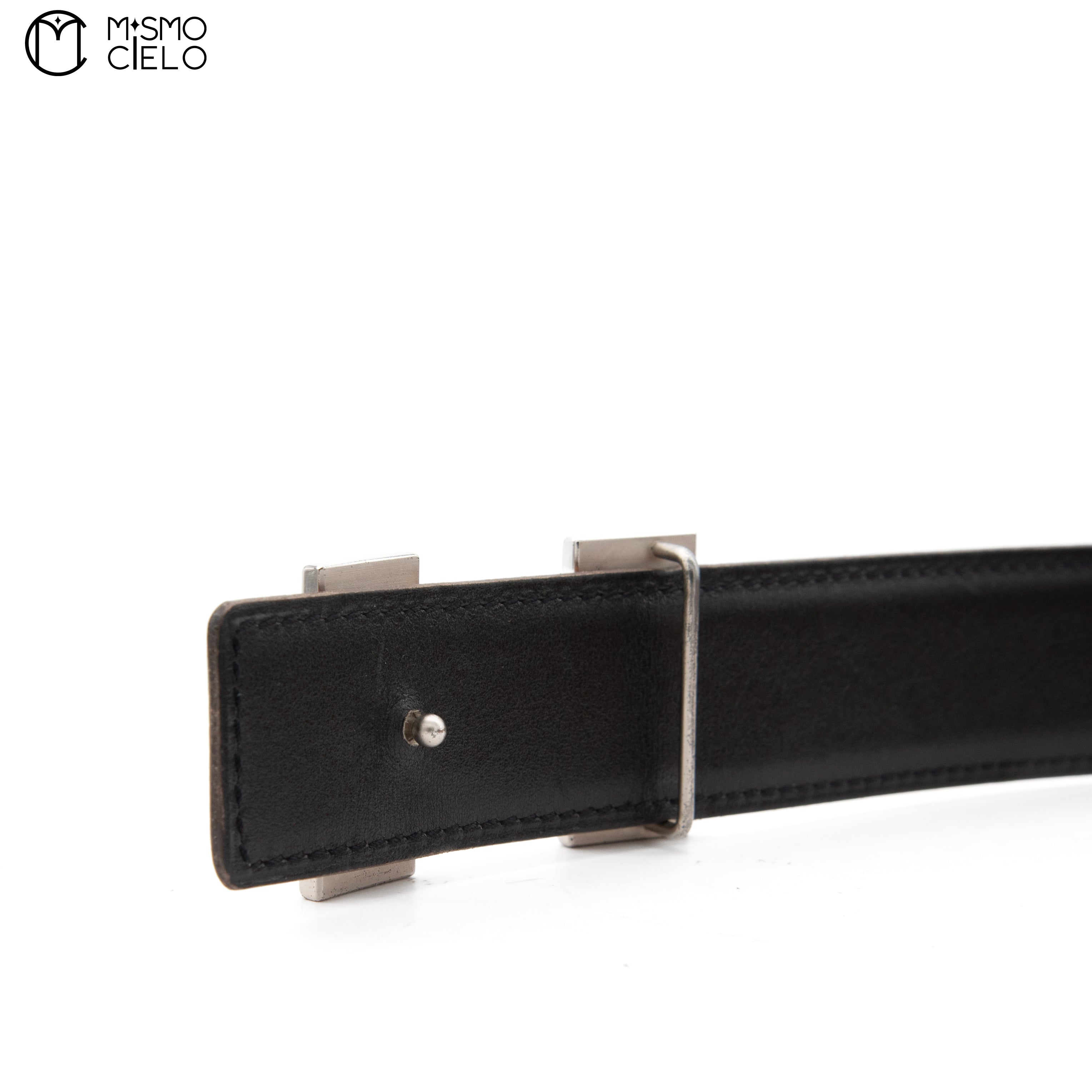 HERMES Silver Constance H Belt  Brown and Black 95