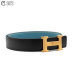 Gold H Belt leather G Engraved Black/blue