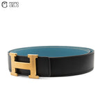 Gold H Belt leather G Engraved Black/blue