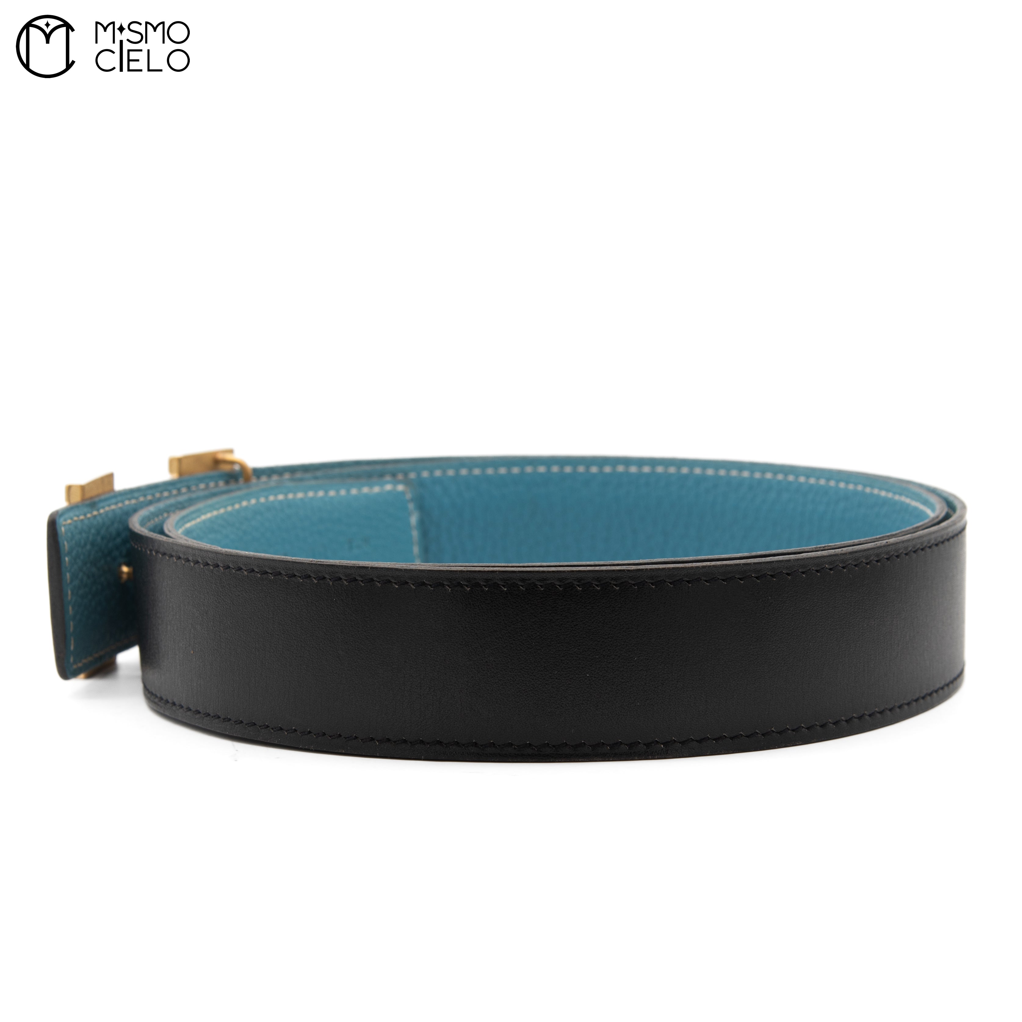 Gold H Belt leather G Engraved Black/blue