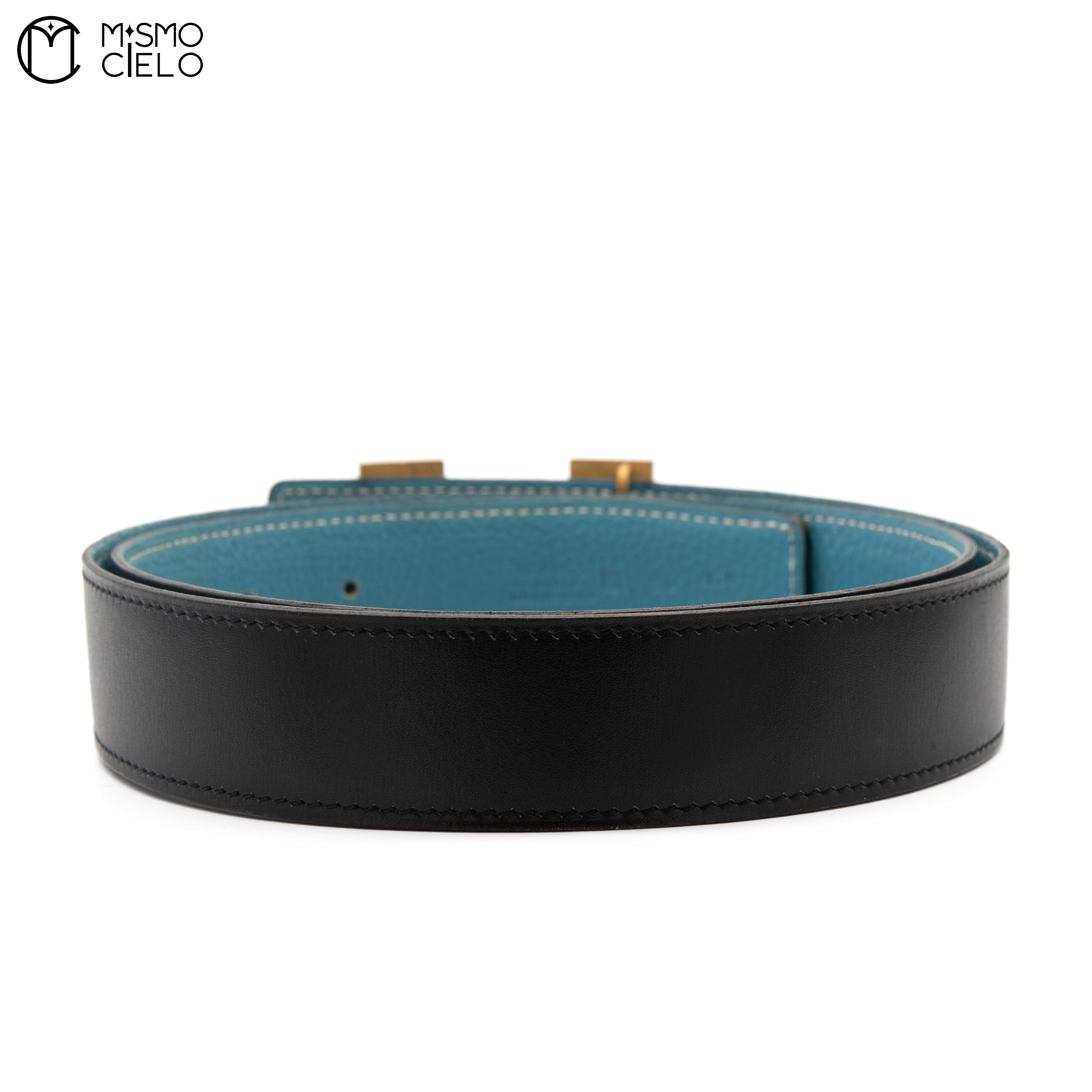 Gold H Belt leather G Engraved Black/blue