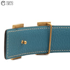 Gold H Belt leather G Engraved Black/blue