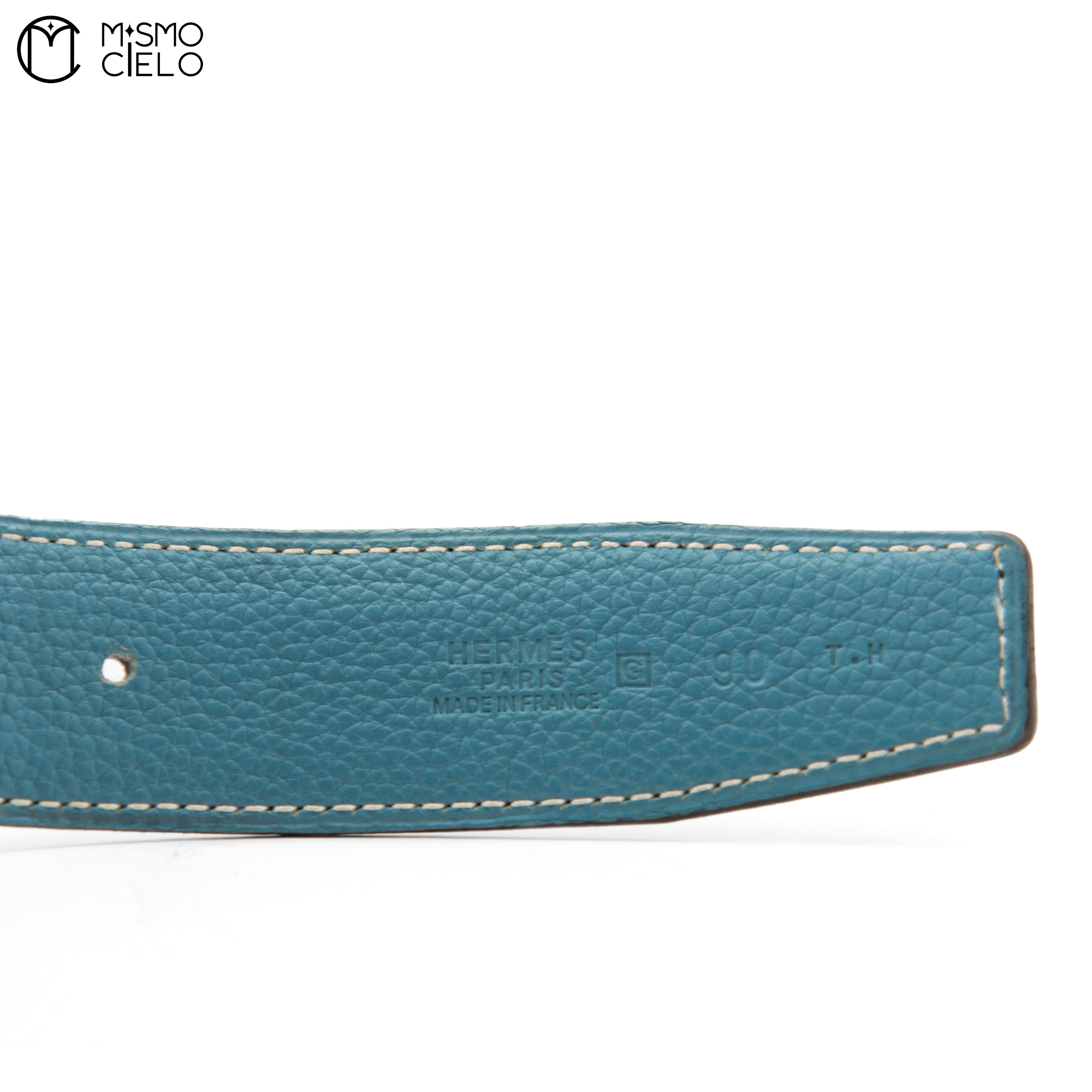 Gold H Belt leather G Engraved Black/blue