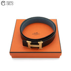 Gold H Belt leather G Engraved Black/blue