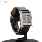 Black Dial Black Leather Belt Watch