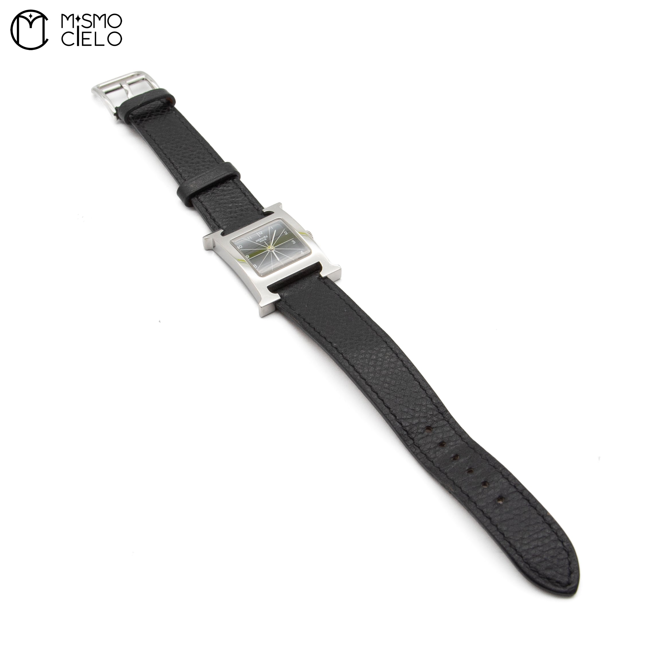 Black Dial Black Leather Belt Watch